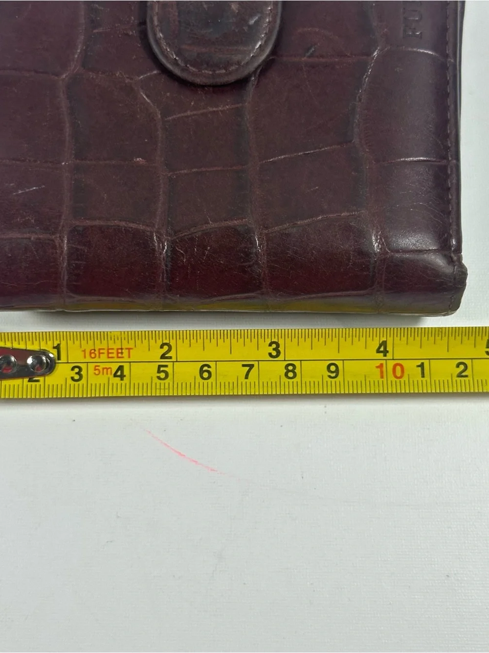 Furla Vintage Brown Croc Embossed Leather Small Bifold Wallet Snap Zip